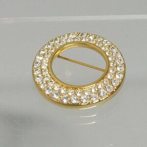 Swan Signed Swarovski Double Row Circular Crystal Brooch